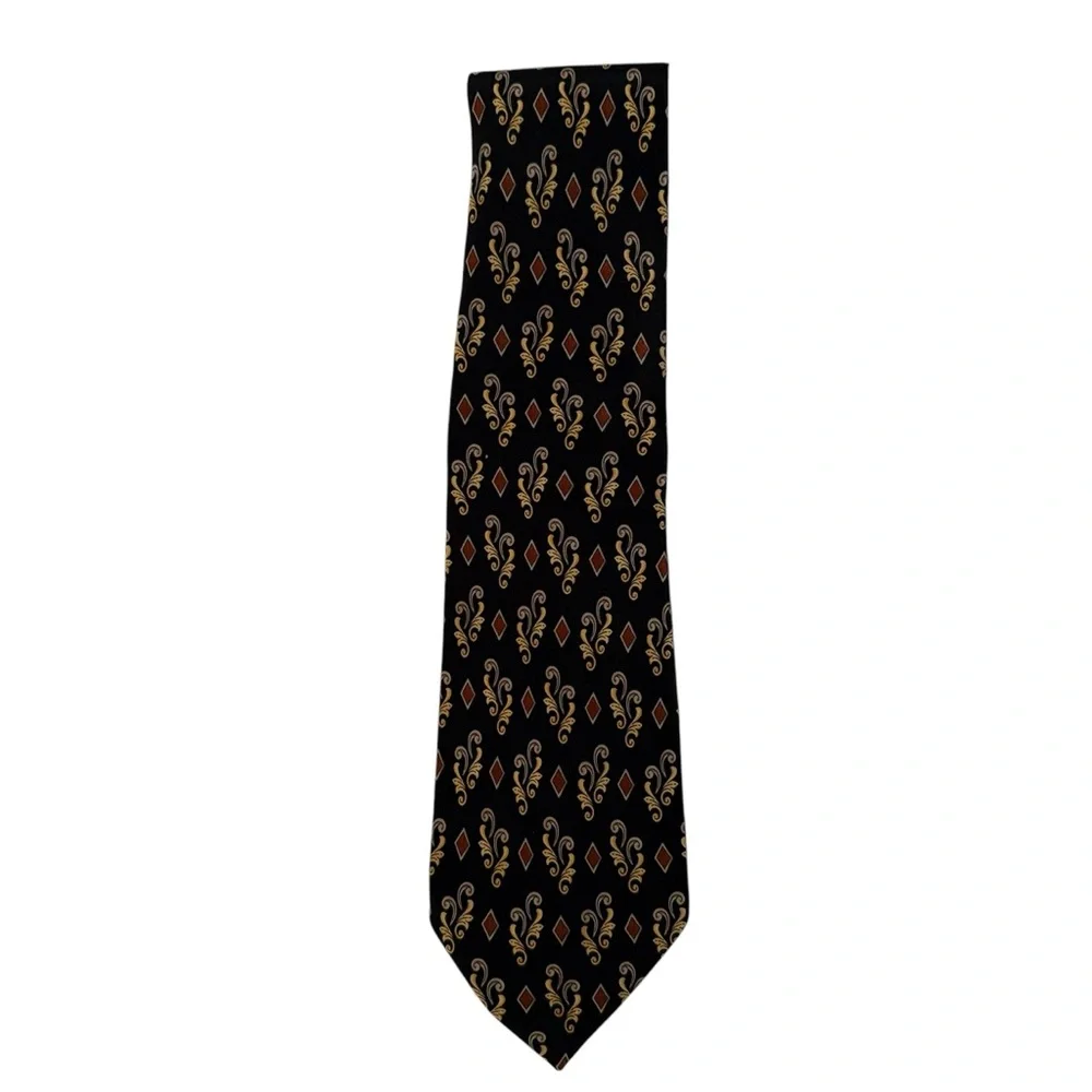 VALENTINO TIE BLACK GOLD BROWN GRAY PRINT SILK ITALY LUXURY WIDE MENS ACCESSORY